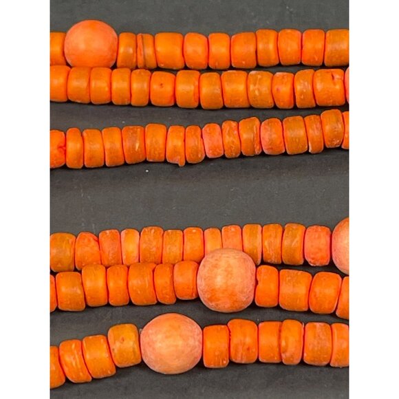 Retro Boho Chic Necklace Orange Wood Beaded Carved Tropical Parrot Bird Vintage - Picture 6 of 12